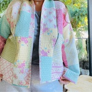Handmade ‘spring forward’ patchwork quilt jacket OS
